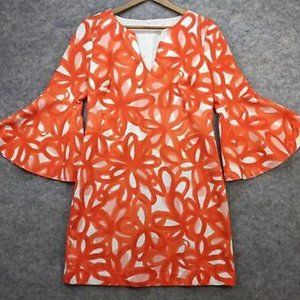 Trina Turk Dress M White/Pink Bell Sleeves